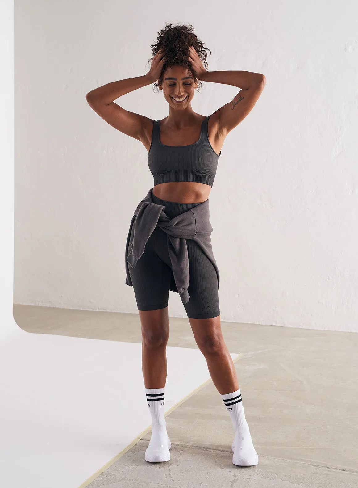 Shadow Grey Ribbed Seamless Bra sold by Aimn product image thumbnail 5