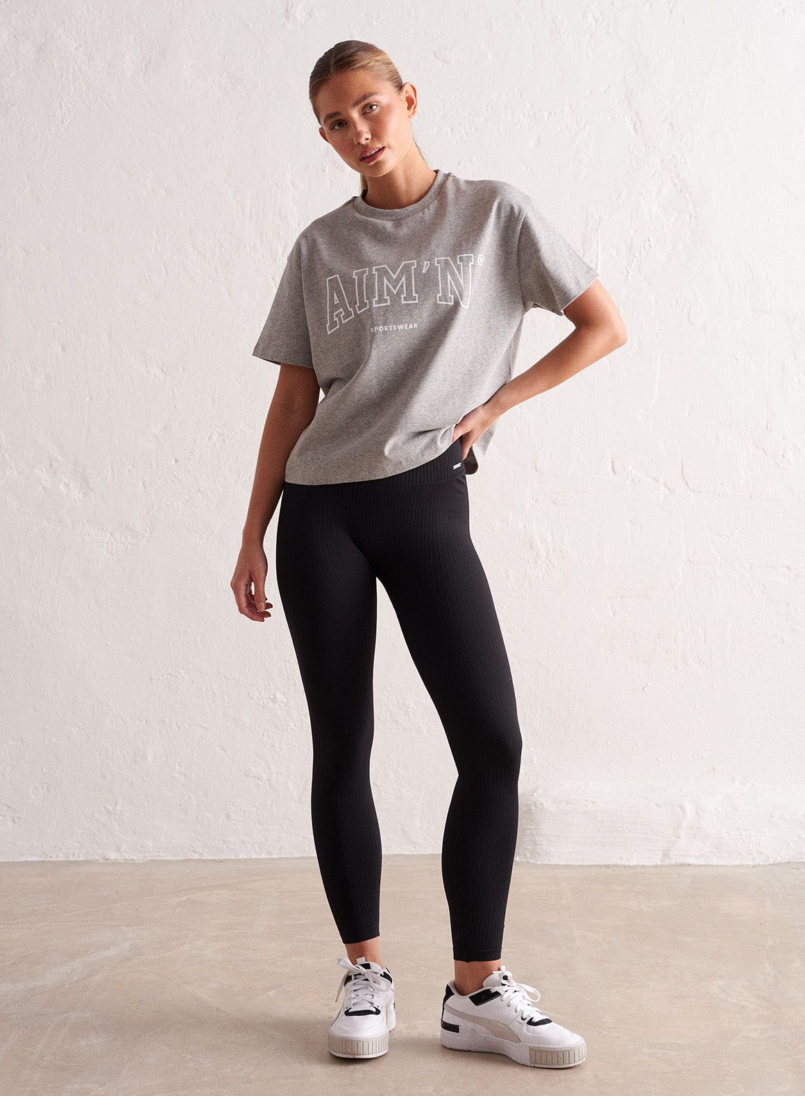 Grey Melange College Boxy T-shirt sold by Aimn product image thumbnail 4