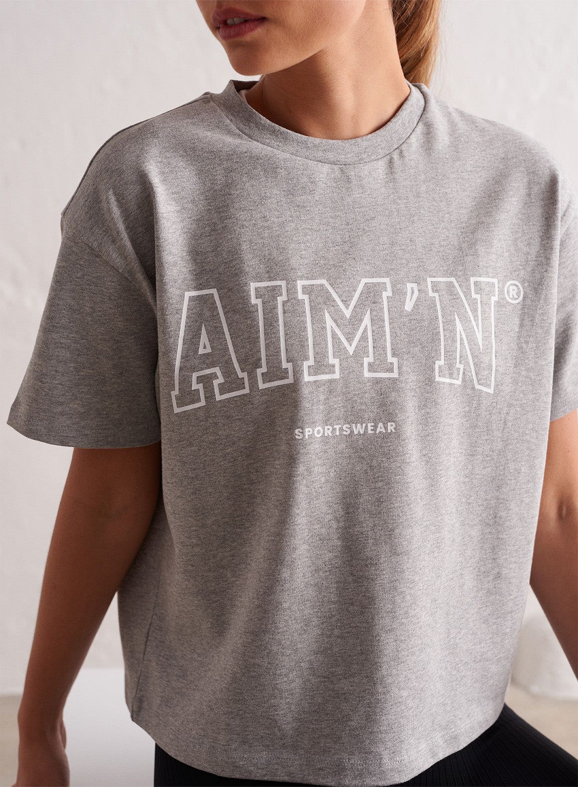 Grey Melange College Boxy T-shirt sold by Aimn product image thumbnail 2