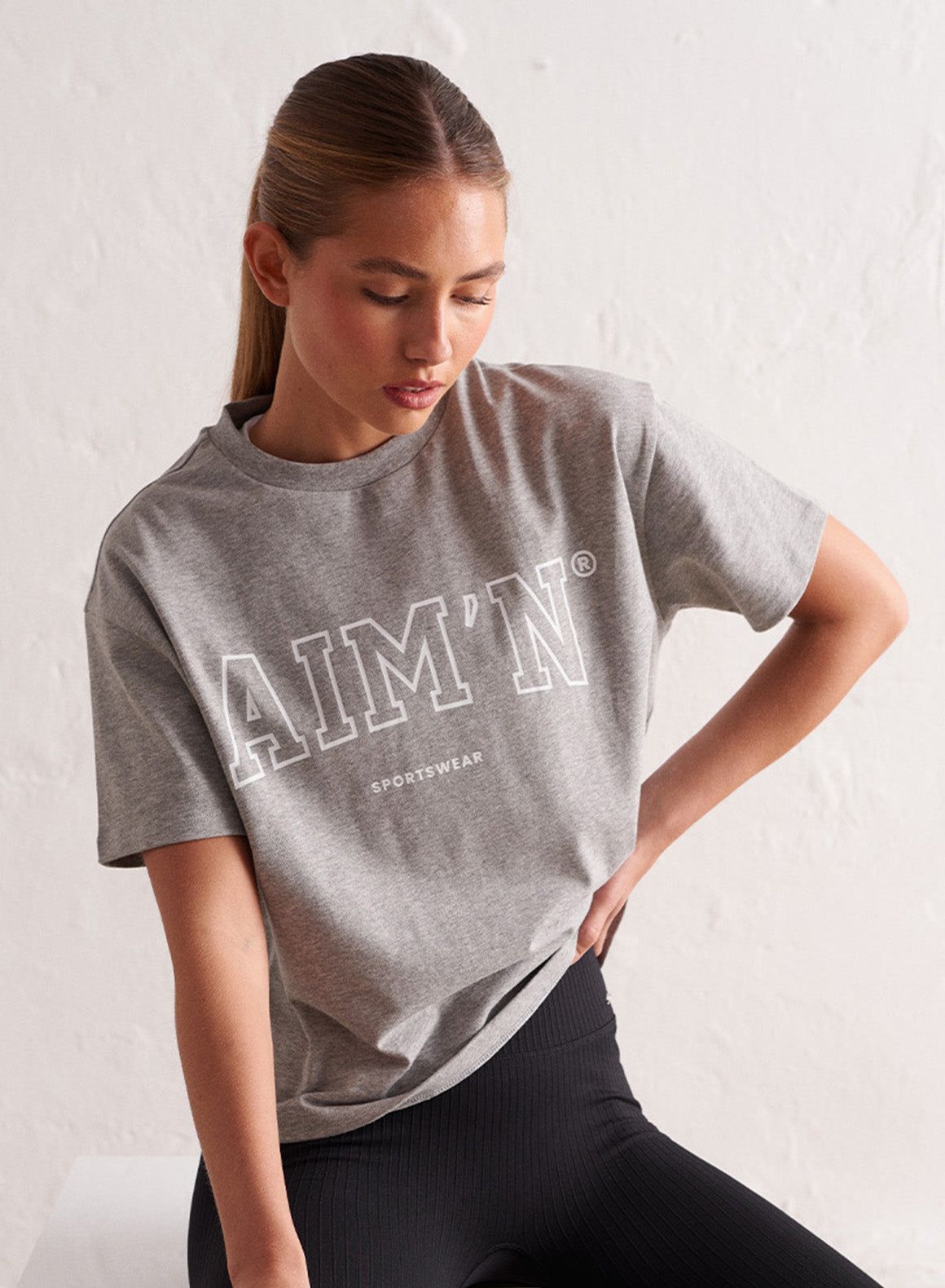 Grey Melange College Boxy T-shirt sold by Aimn