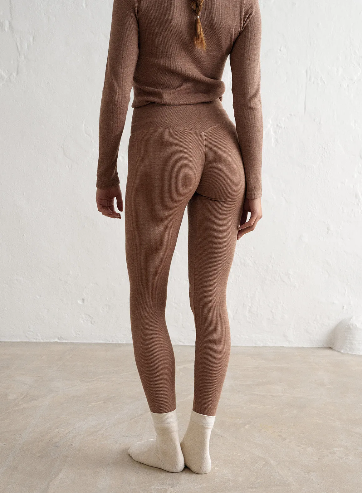 Toffee Melange Ribbed Wool Leggings sold by Aimn