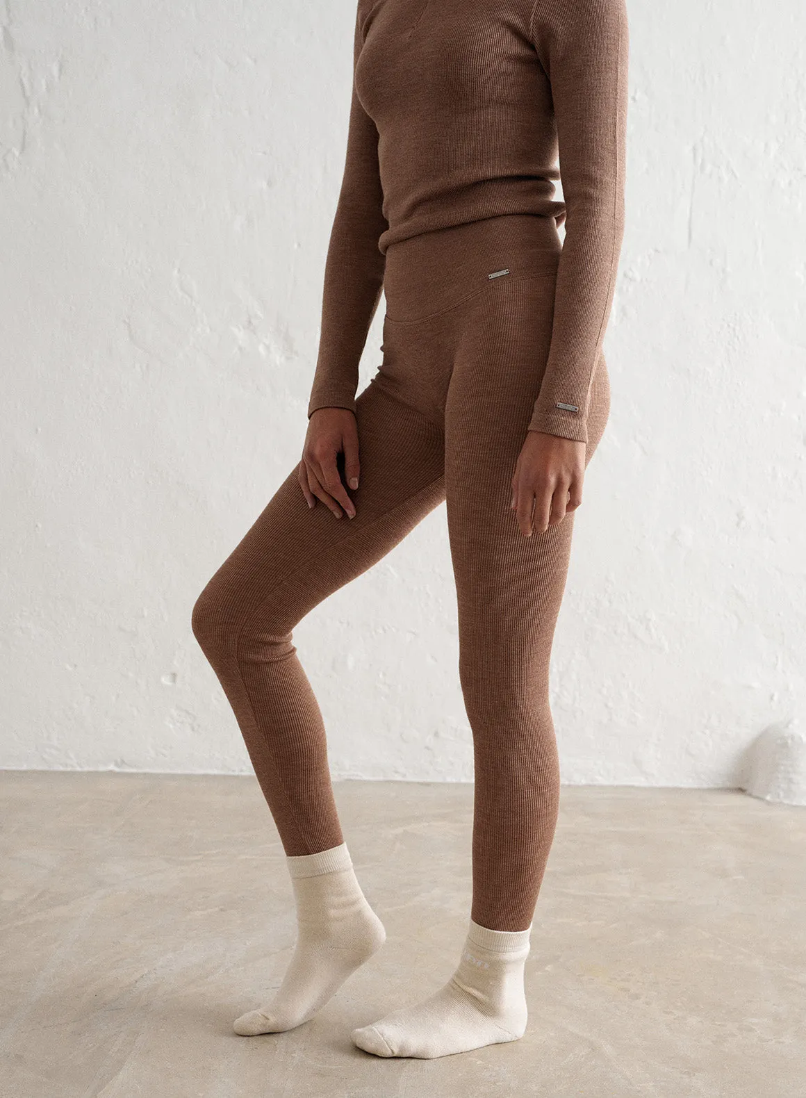 Toffee Melange Ribbed Wool Leggings sold by Aimn product image thumbnail 4