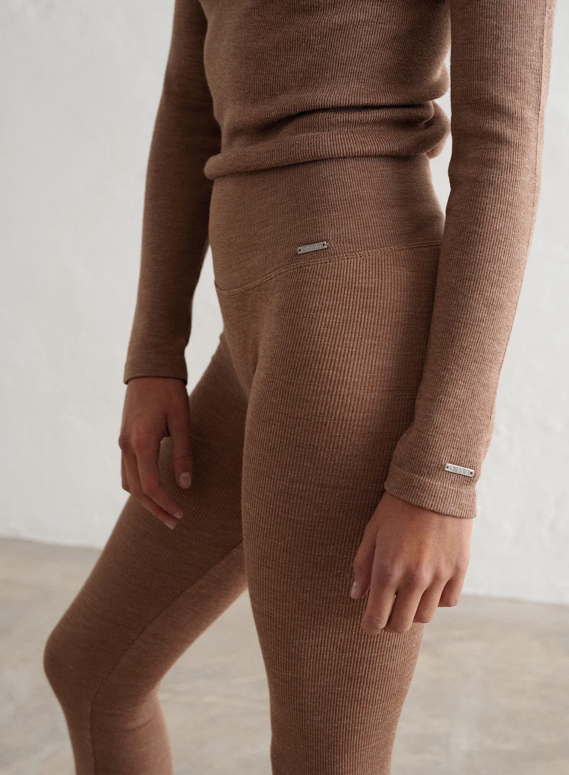 Toffee Melange Ribbed Wool Leggings sold by Aimn product image thumbnail 2