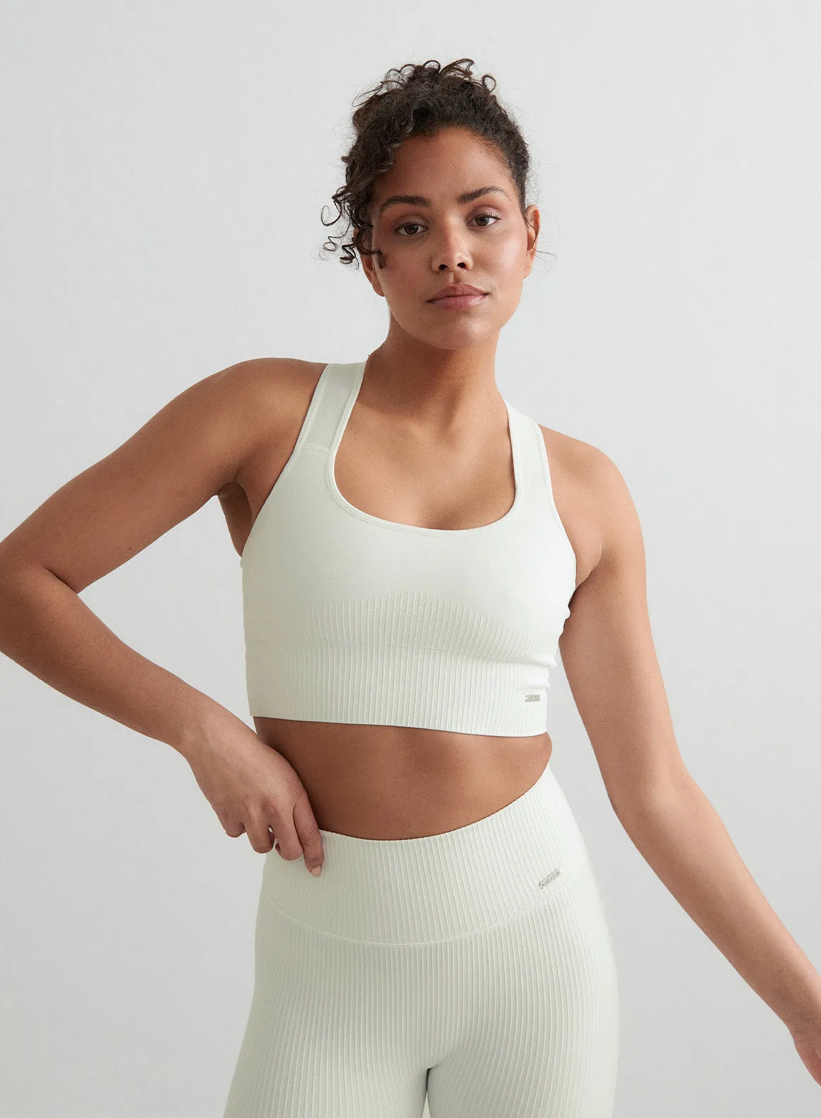 Off-White Ribbed Seamless High Support Bra sold by Aimn product image thumbnail 4