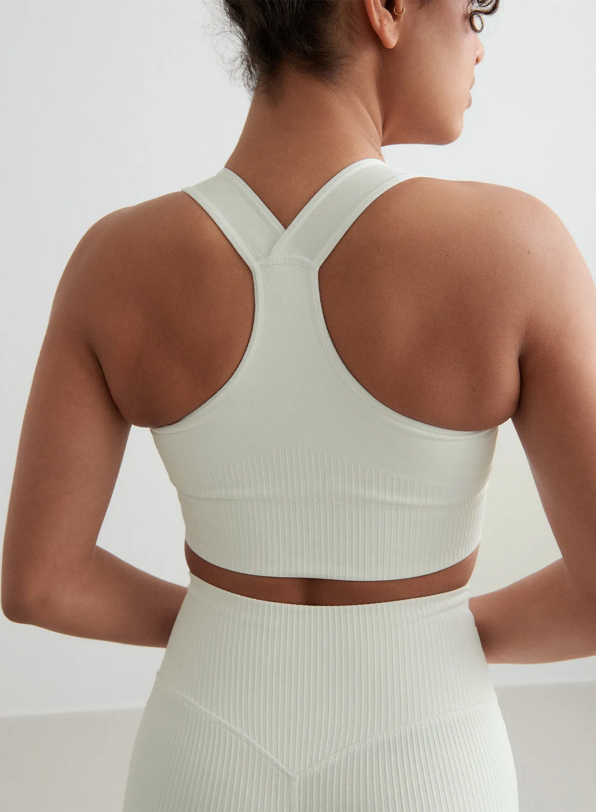 Off-White Ribbed Seamless High Support Bra sold by Aimn product image thumbnail 3