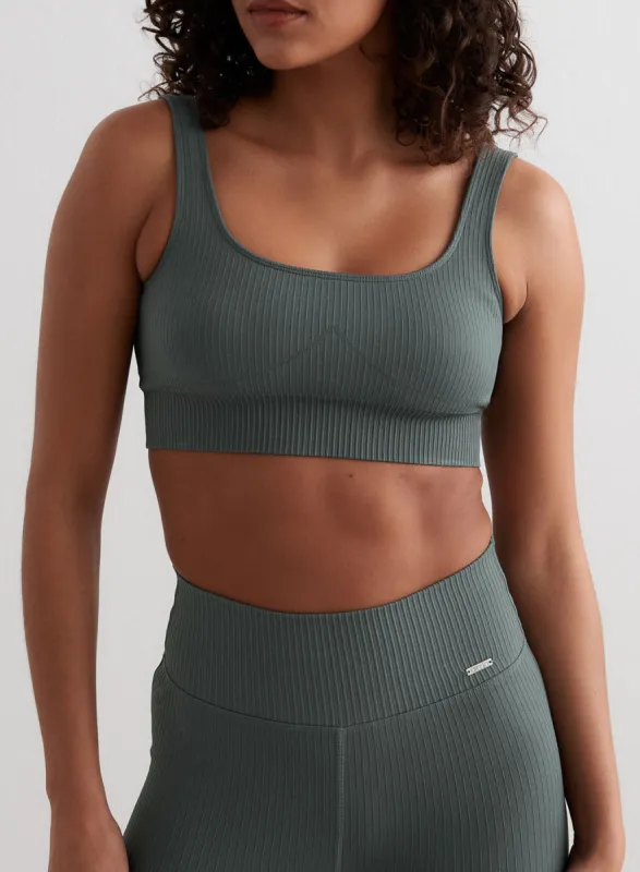Sage Ribbed Seamless Bra sold by Aimn