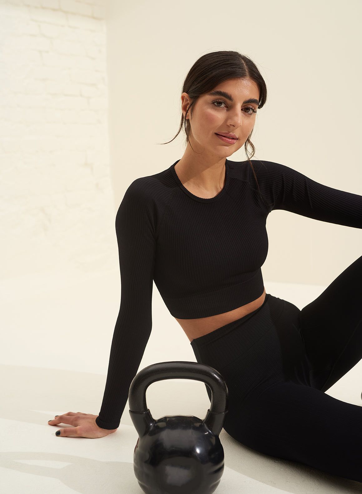 Black Ribbed Seamless Crop Long Sleeve sold by Aimn product image thumbnail 2