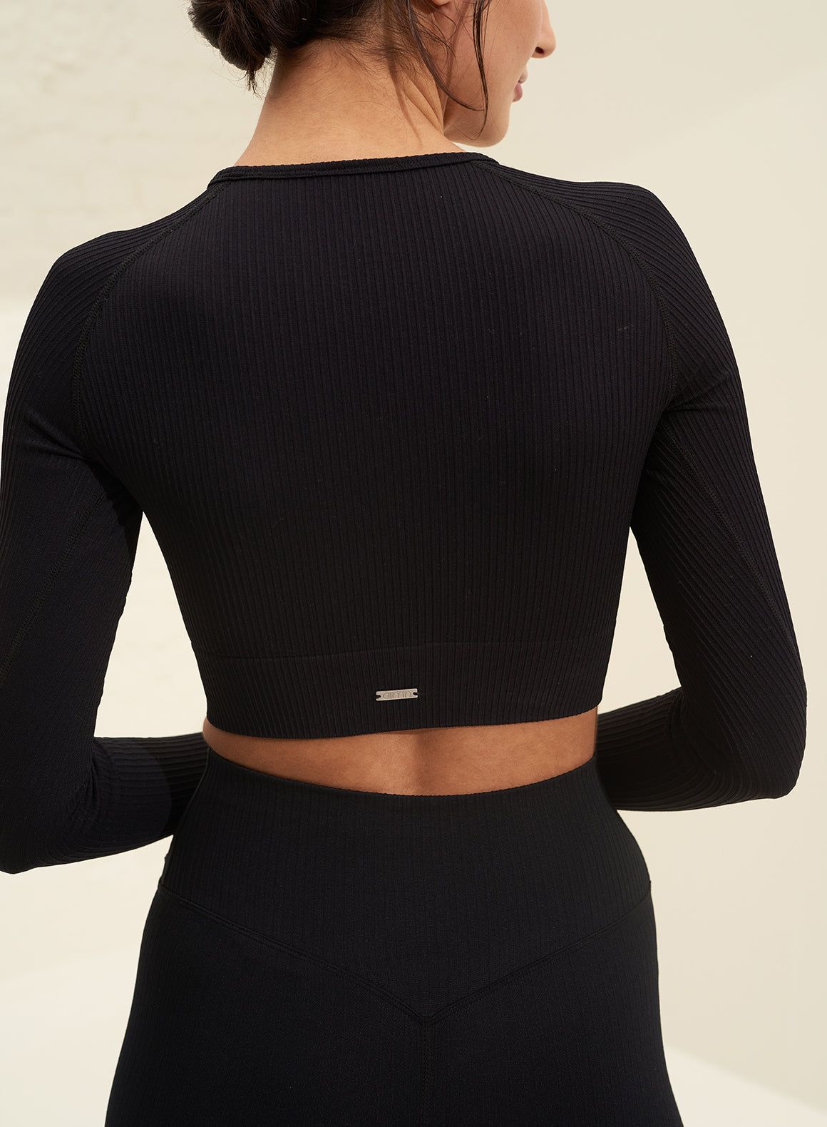 Black Ribbed Seamless Crop Long Sleeve sold by Aimn product image thumbnail 4