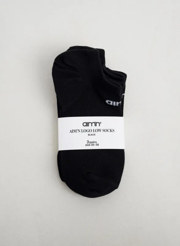Black aim'n Logo Low Socks 3-pack sold by Aimn