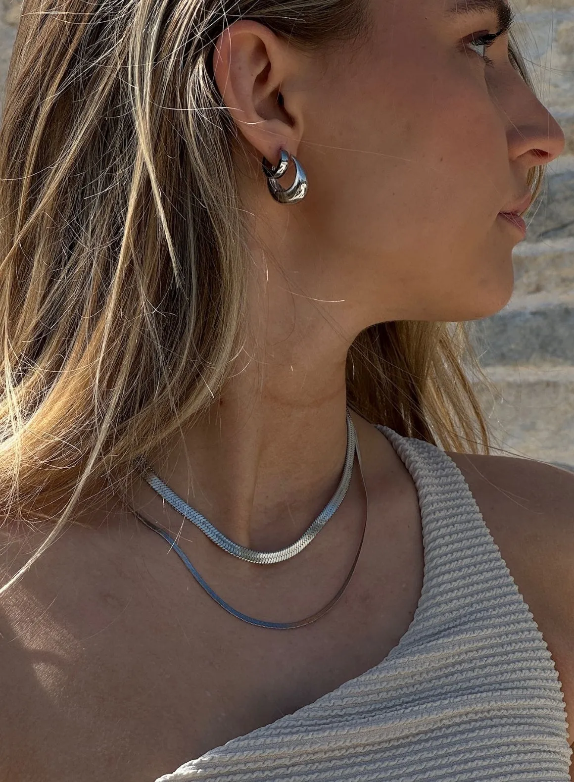 Silver Waterproof Drop Hoop Earrings sold by Aimn product image thumbnail 3