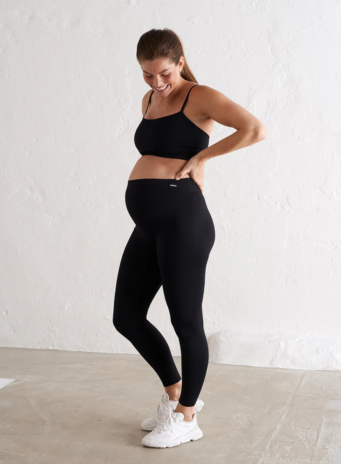 Black Maternity Ribbed Seamless Tights sold by Aimn product image thumbnail 2