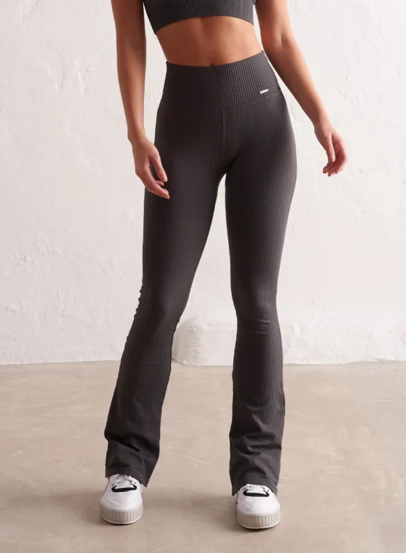 Shadow Grey Ribbed Seamless Flare Tights sold by Aimn