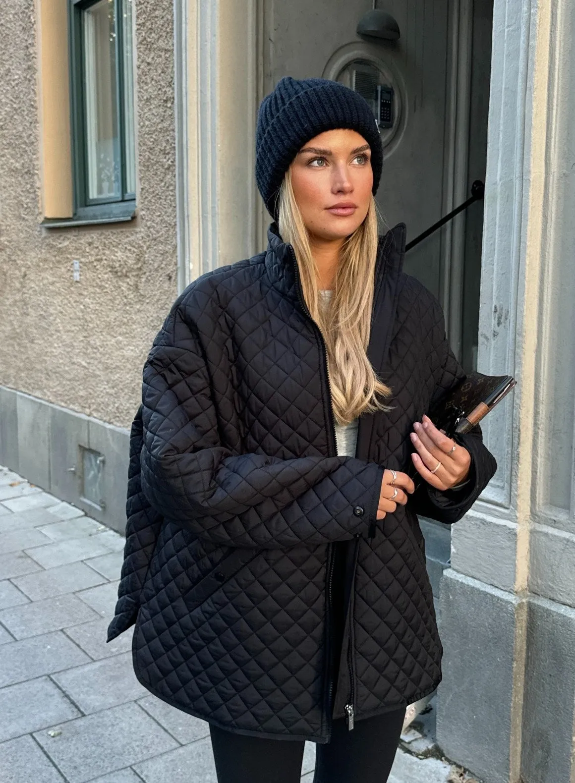 Black Oversized Quilted Jacket sold by Aimn