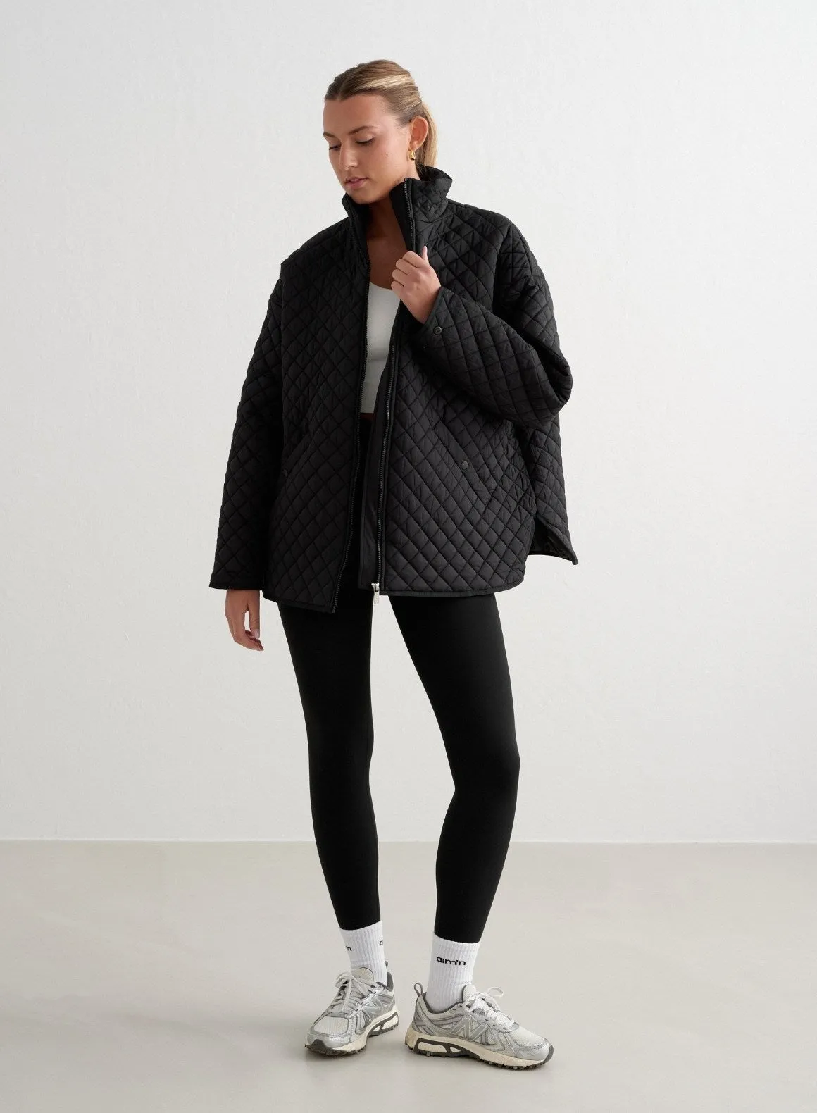 Black Oversized Quilted Jacket sold by Aimn product image thumbnail 3