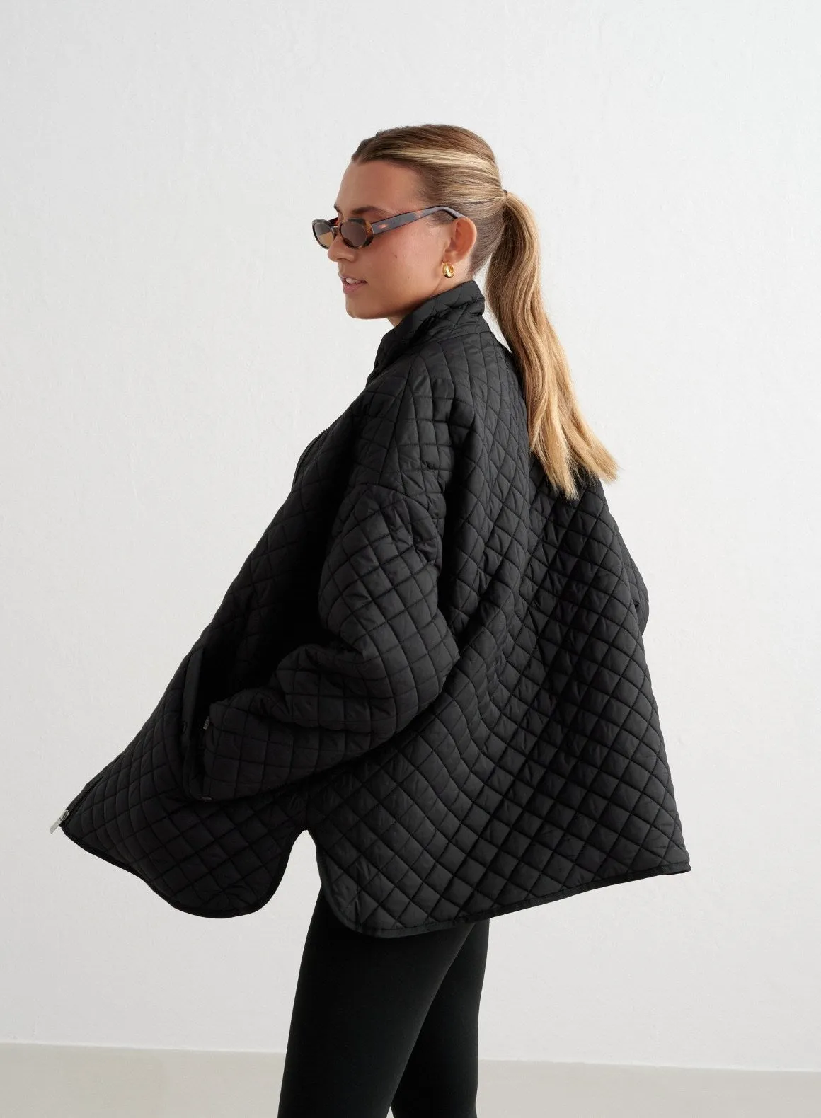 Black Oversized Quilted Jacket sold by Aimn product image thumbnail 2