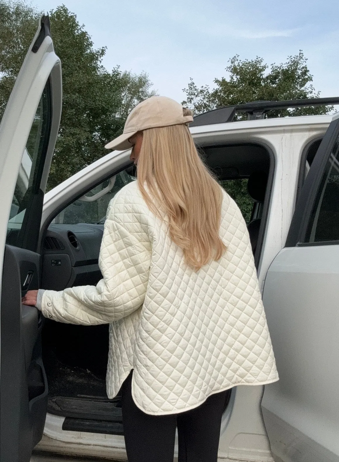 Almond White Oversized Quilted Jacket sold by Aimn