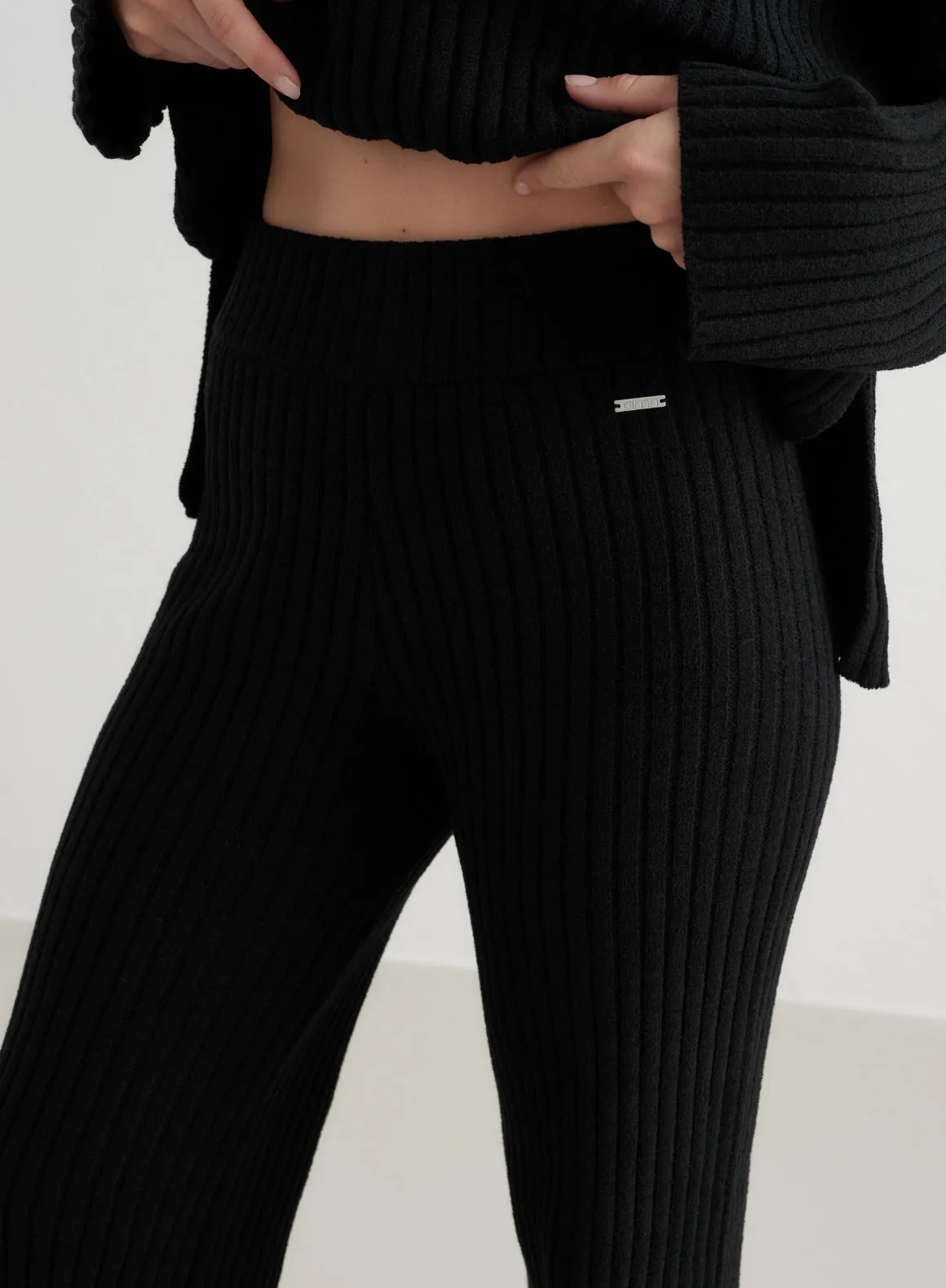 Black Rib Knit Pants sold by Aimn product image thumbnail 5