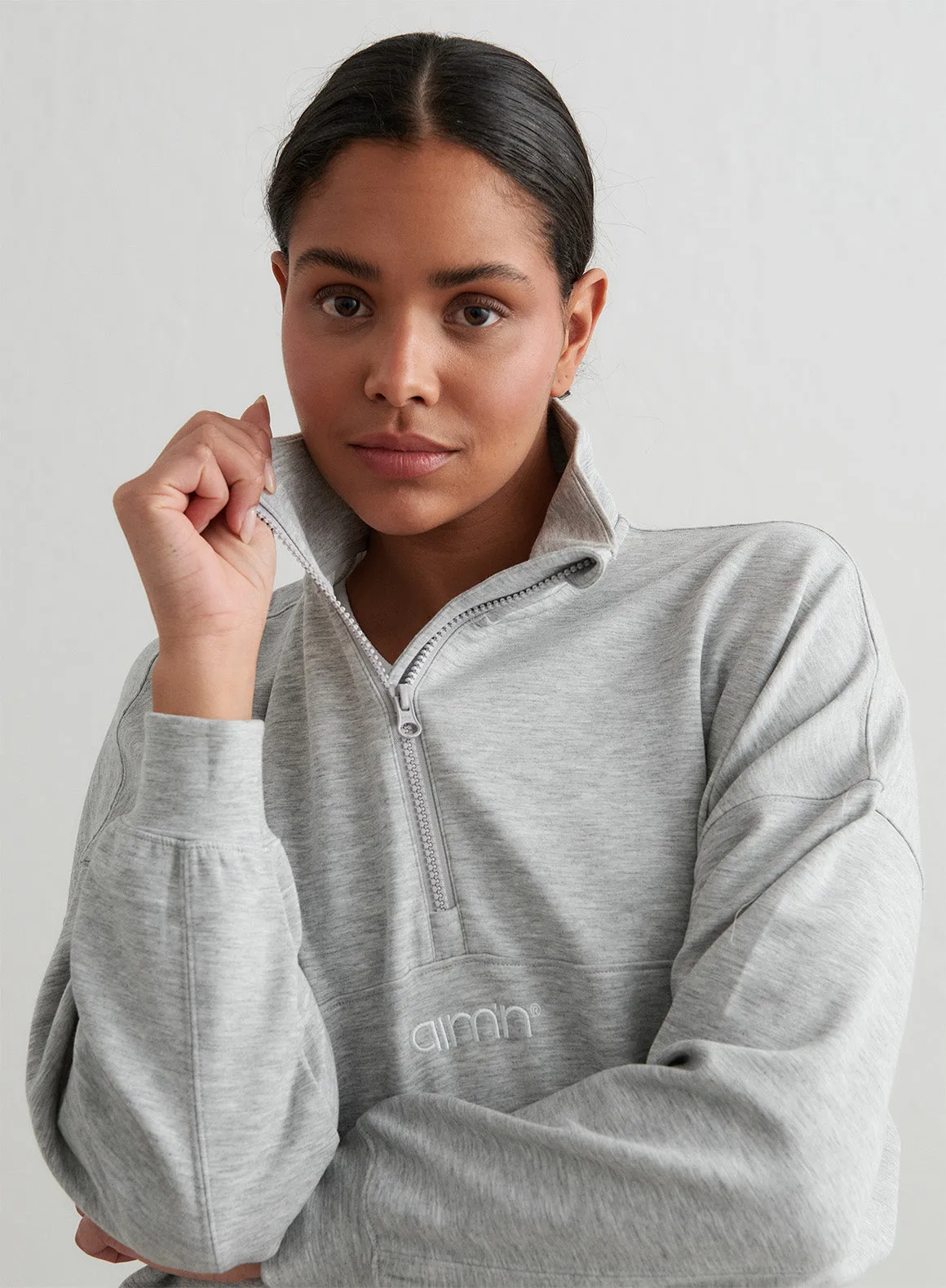 Light Grey Melange Comfy Modal Half Zip sold by Aimn product image thumbnail 2