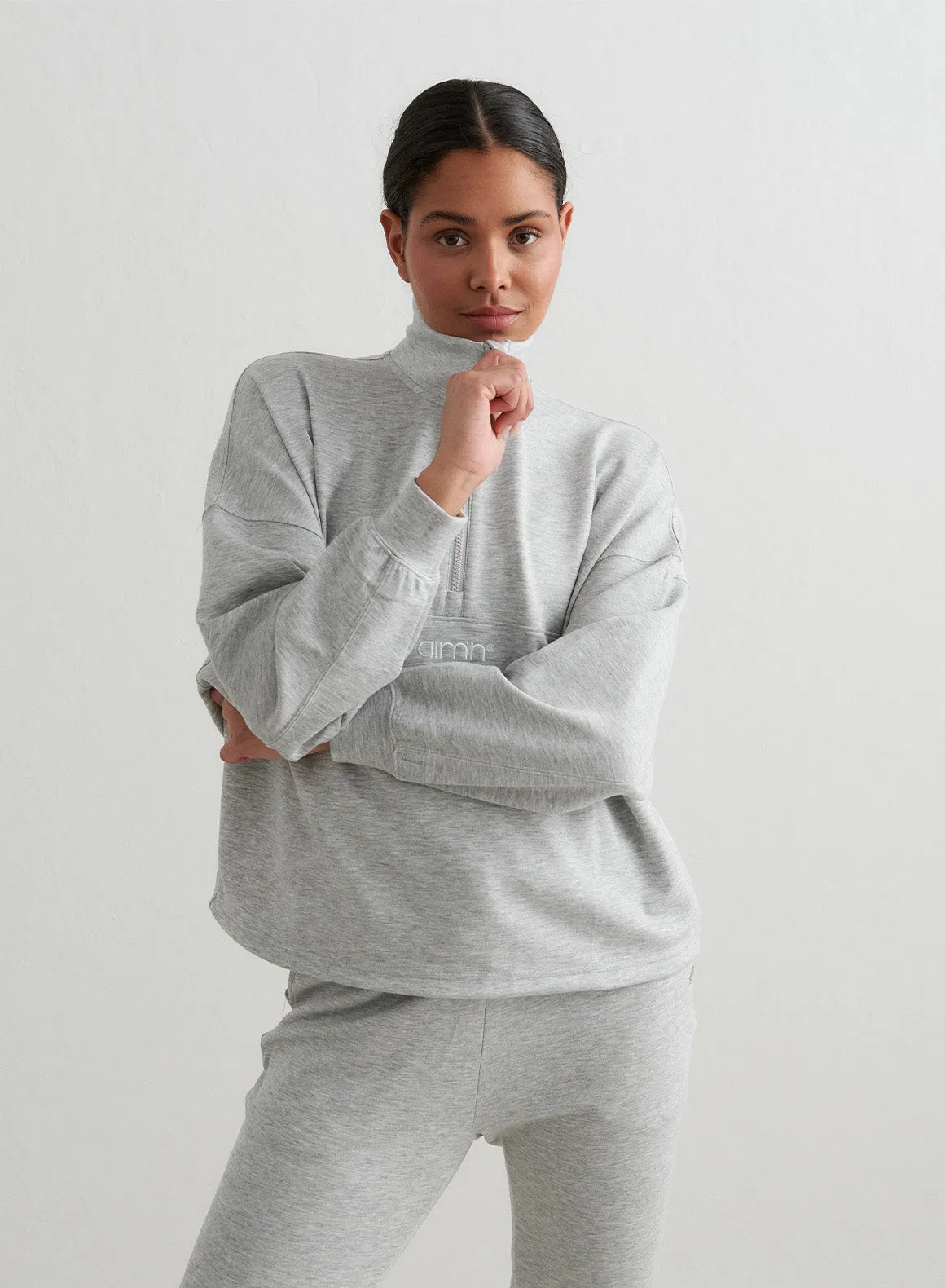 Light Grey Melange Comfy Modal Half Zip sold by Aimn product image thumbnail 3
