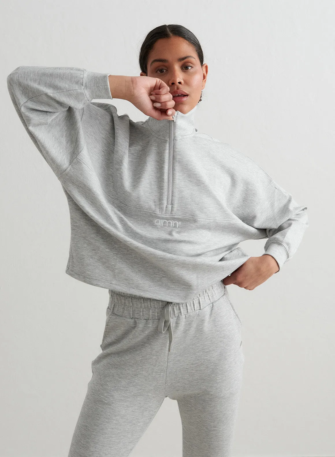 Light Grey Melange Comfy Modal Half Zip sold by Aimn product image thumbnail 5