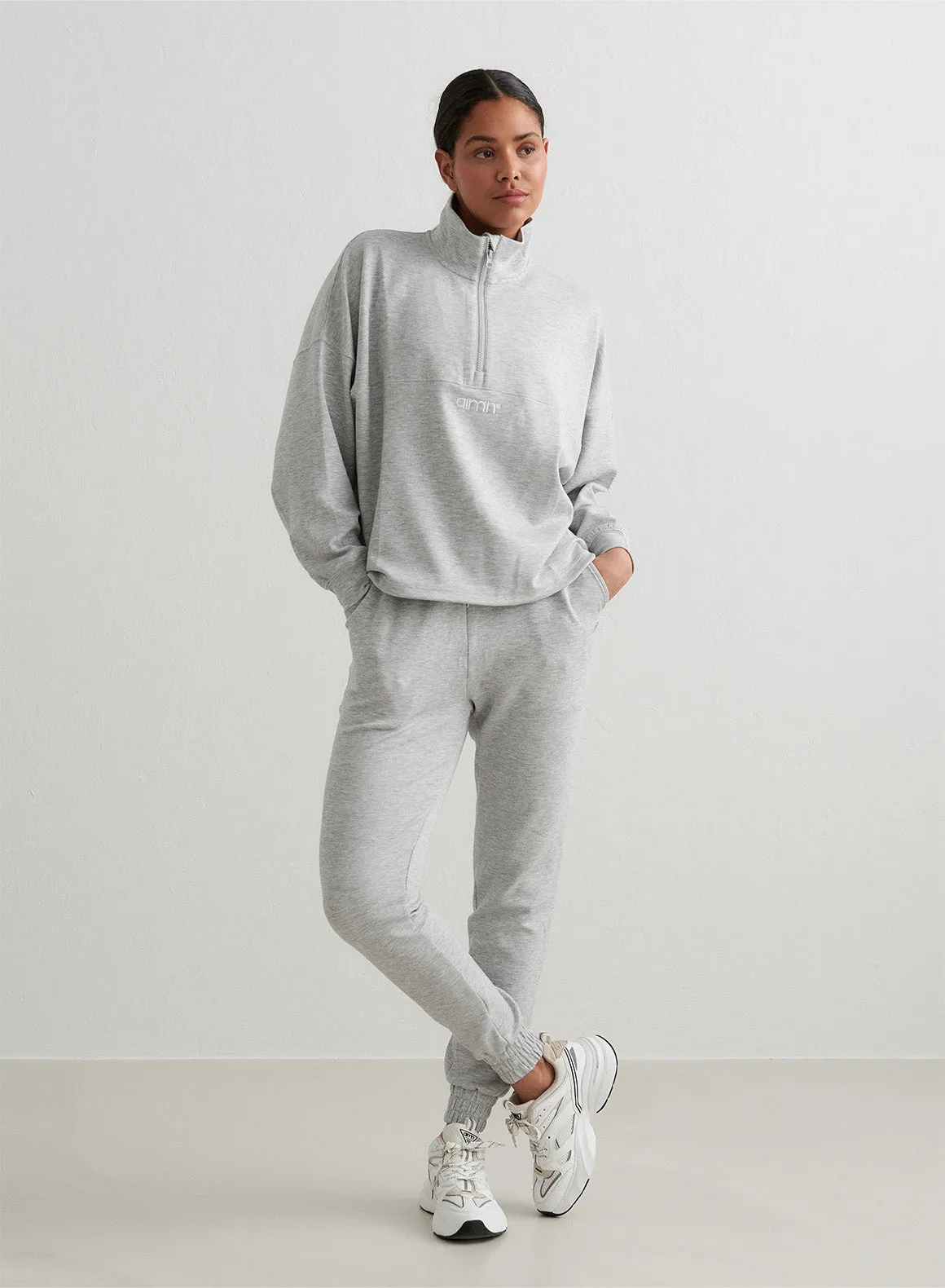Light Grey Melange Comfy Modal Half Zip sold by Aimn product image thumbnail 4