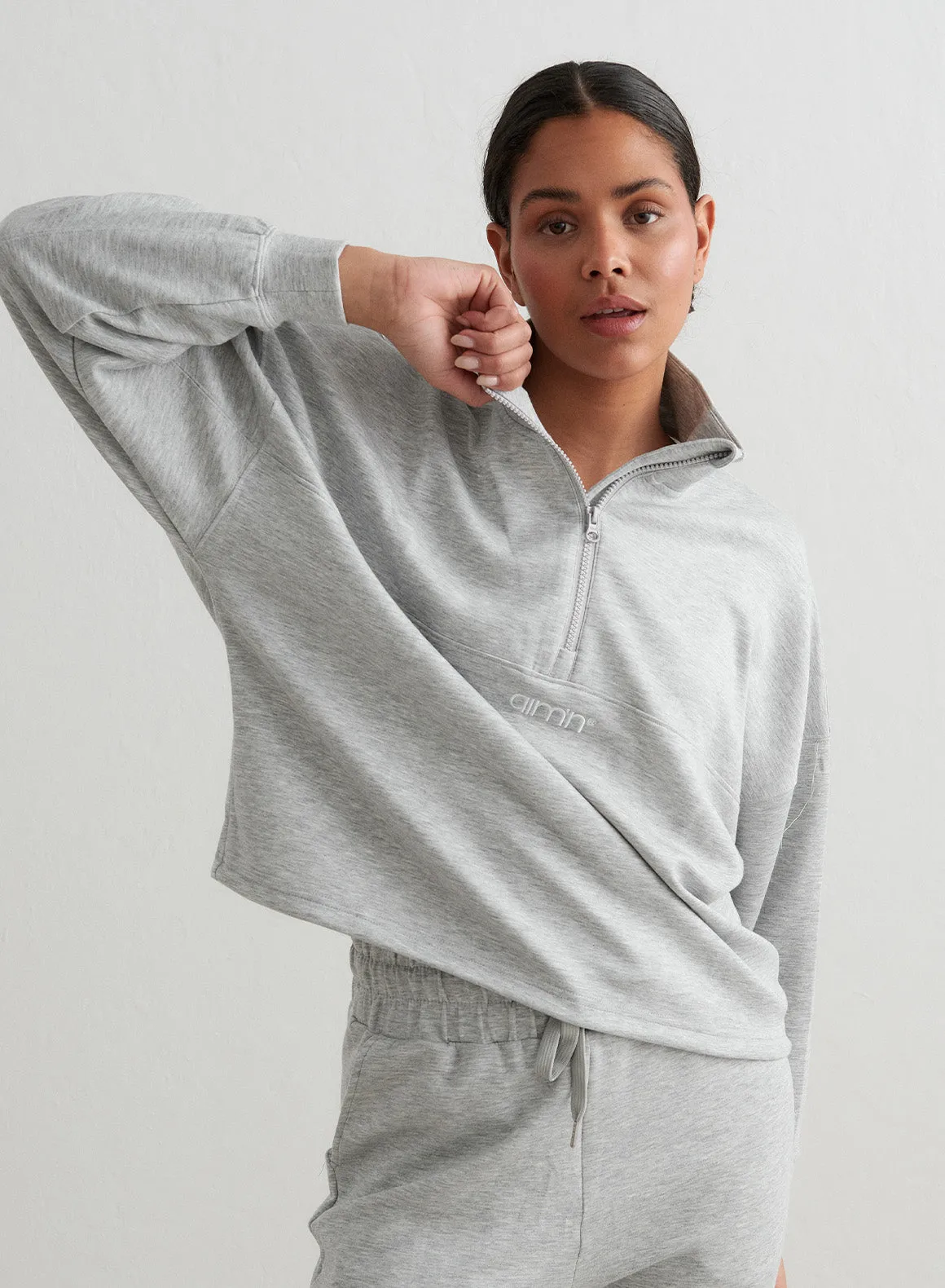 Light Grey Melange Comfy Modal Half Zip sold by Aimn