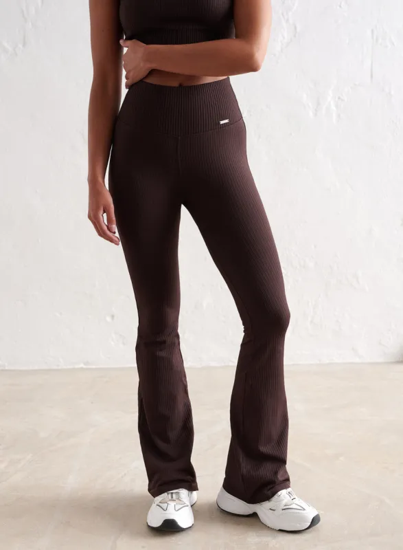 Cacao Ribbed Seamless Flare Tights sold by Aimn