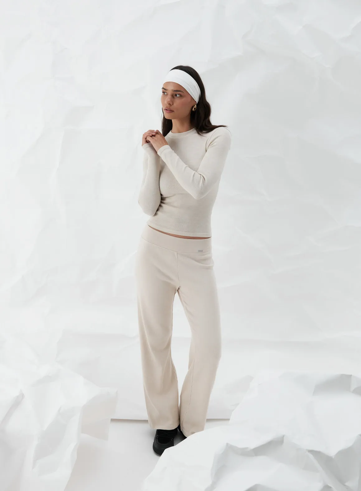 Café Au Lait Ribbed Wool Wide Pants sold by Aimn product image thumbnail 2