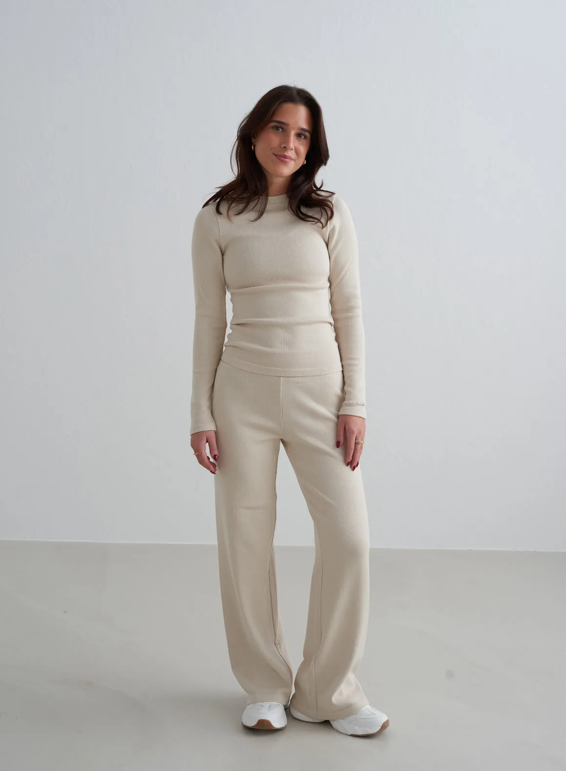 Café Au Lait Ribbed Wool Petite Wide Pants sold by Aimn product image thumbnail 2