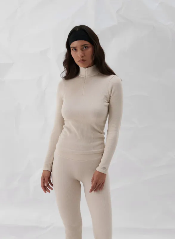 Cafe Au Lait Ribbed Wool Half Zip sold by Aimn