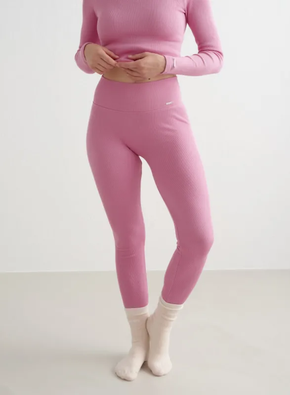 Peony Pink Ribbed Wool Leggings sold by Aimn