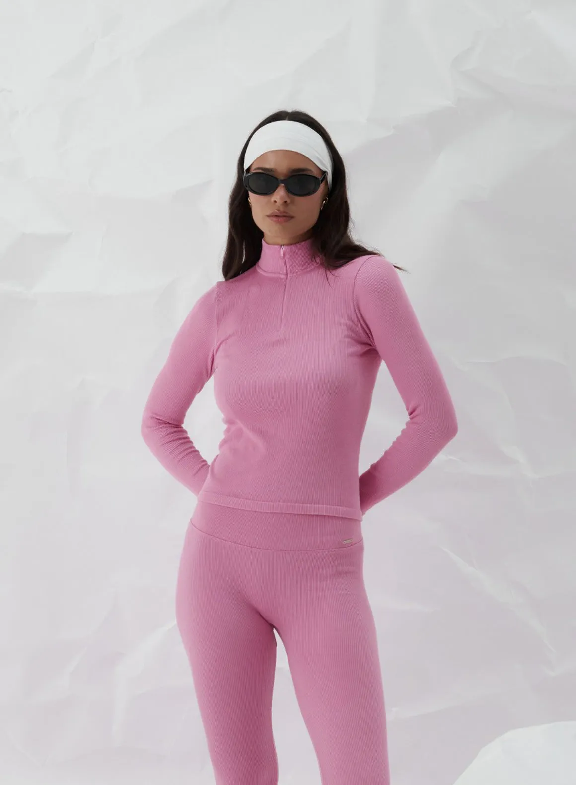 Peony Pink Ribbed Wool Half Zip sold by Aimn