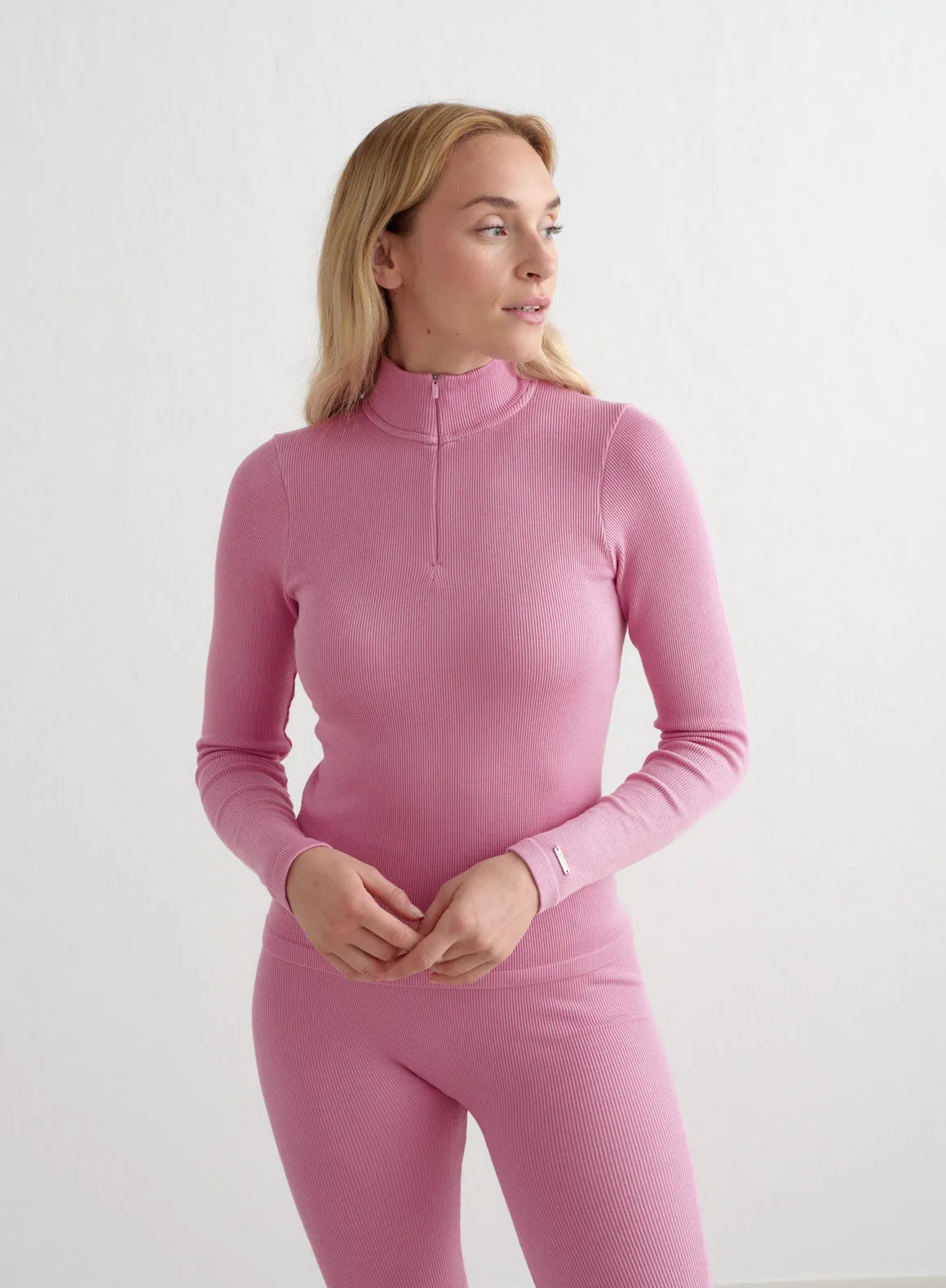 Peony Pink Ribbed Wool Half Zip sold by Aimn product image thumbnail 5