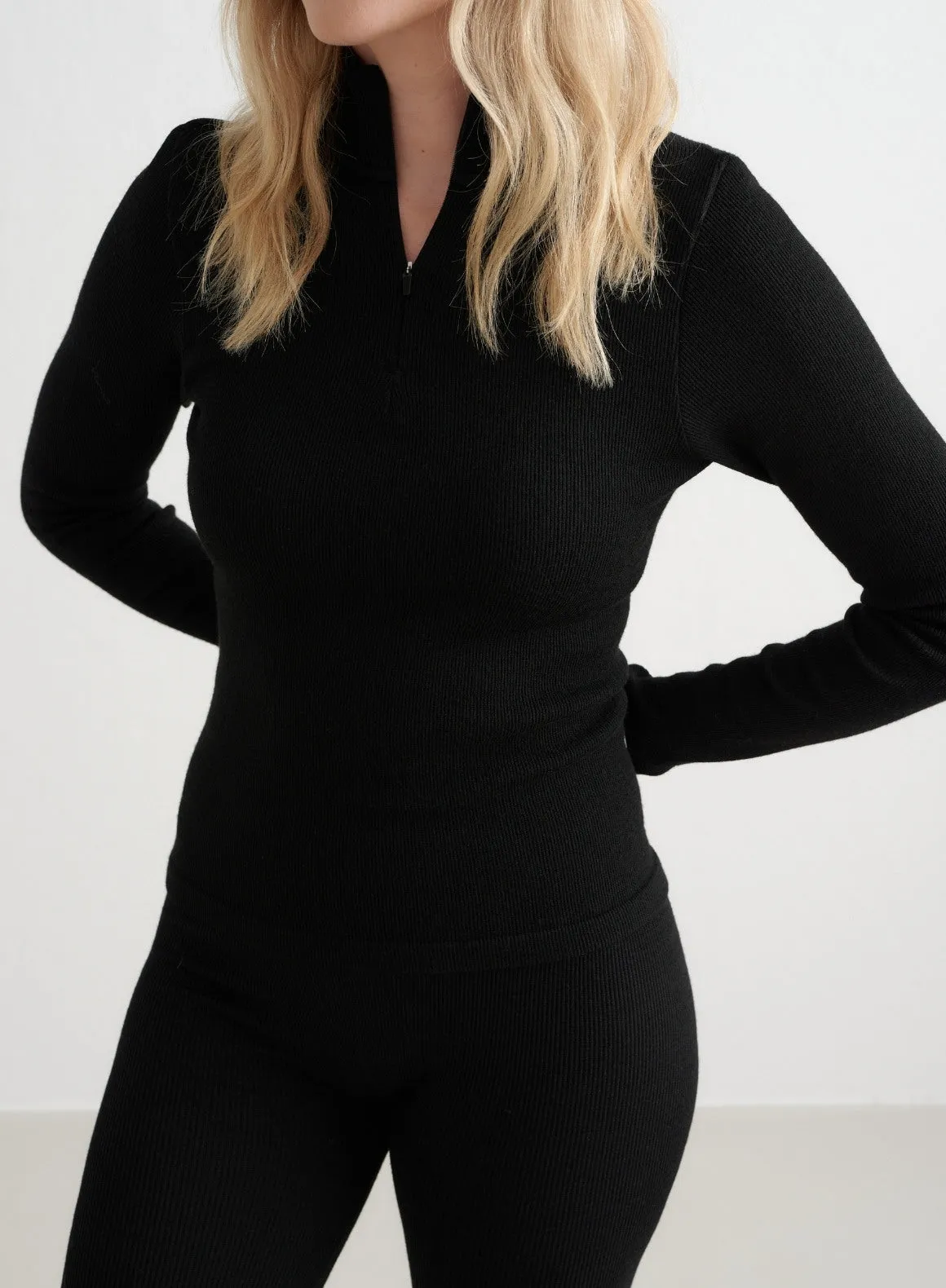 Black Ribbed Wool Set With Half Zip Top sold by Aimn