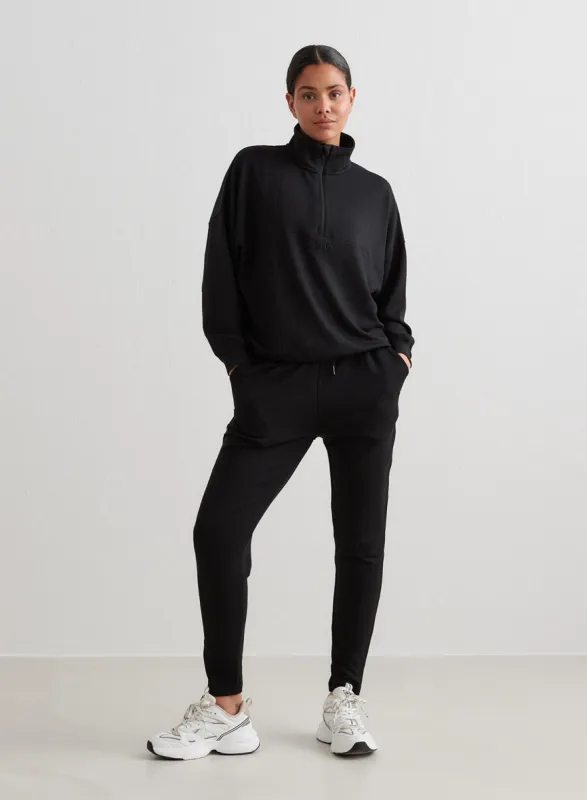 Black Comfy Modal Set With Half Zip Top sold by Aimn