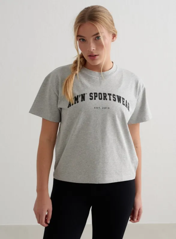 Grey Melange Varsity Boxy T-shirt sold by Aimn
