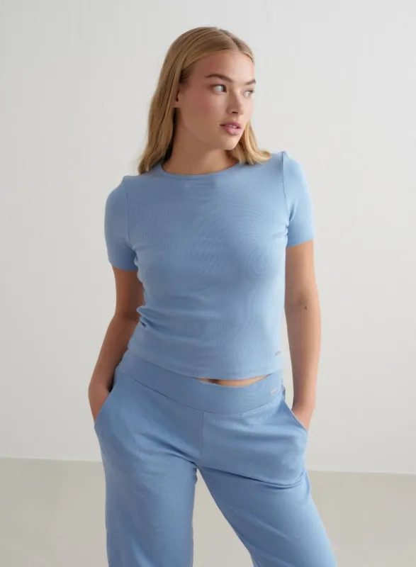 Blue Mist Ease Ribbed Short Sleeve sold by Aimn