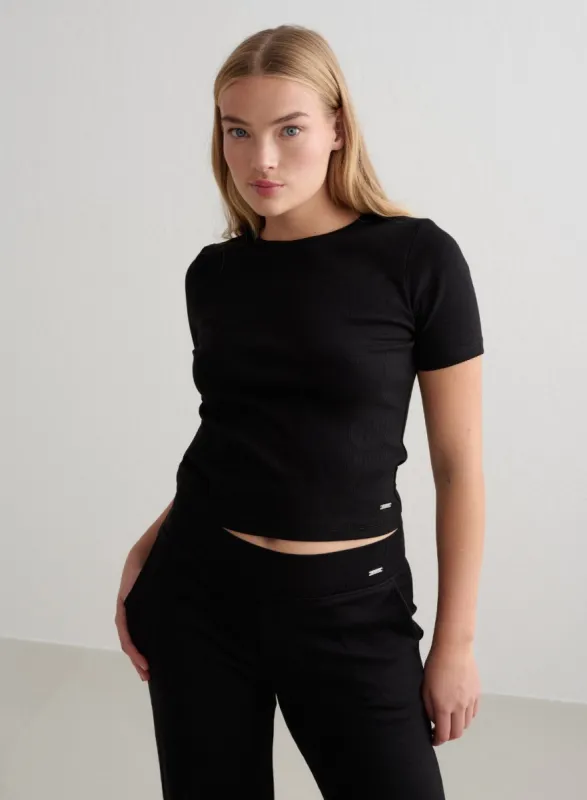 Black Ease Ribbed Short Sleeve sold by Aimn