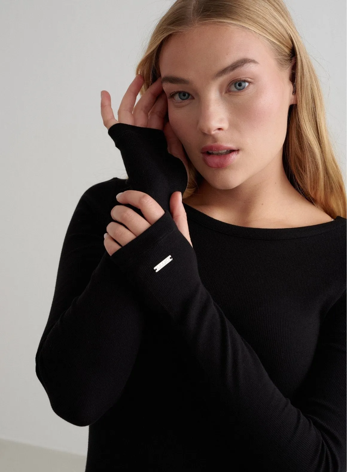 Black Ease Ribbed Long Sleeve Dress sold by Aimn product image thumbnail 4