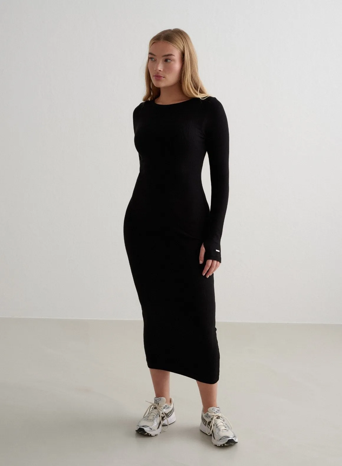 Black Ease Ribbed Long Sleeve Dress sold by Aimn product image thumbnail 3