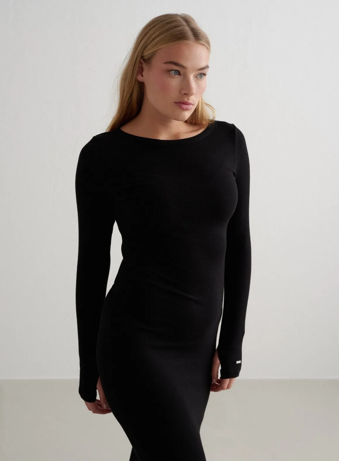 Black Ease Ribbed Long Sleeve Dress sold by Aimn product image thumbnail 2