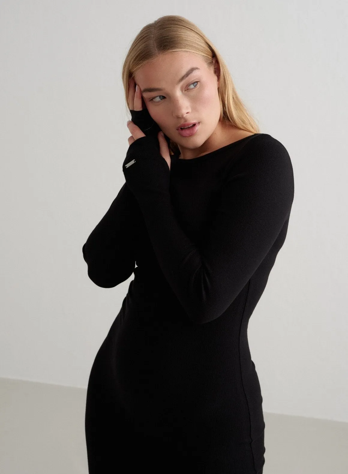 Black Ease Ribbed Long Sleeve Dress sold by Aimn product image thumbnail 5