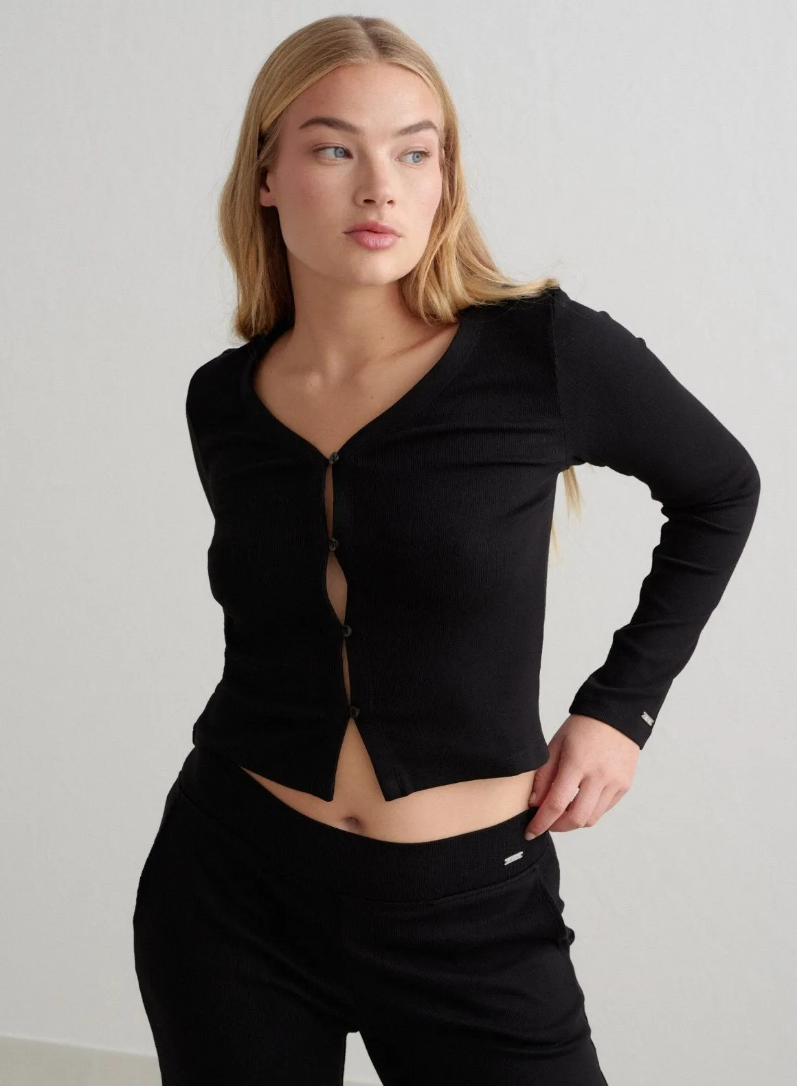Black Ease Ribbed Cardigan sold by Aimn product image thumbnail 2