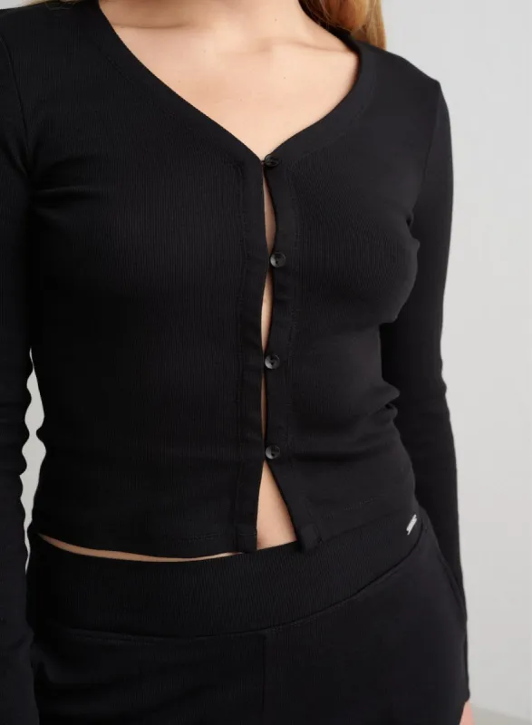 Black Ease Ribbed Cardigan sold by Aimn