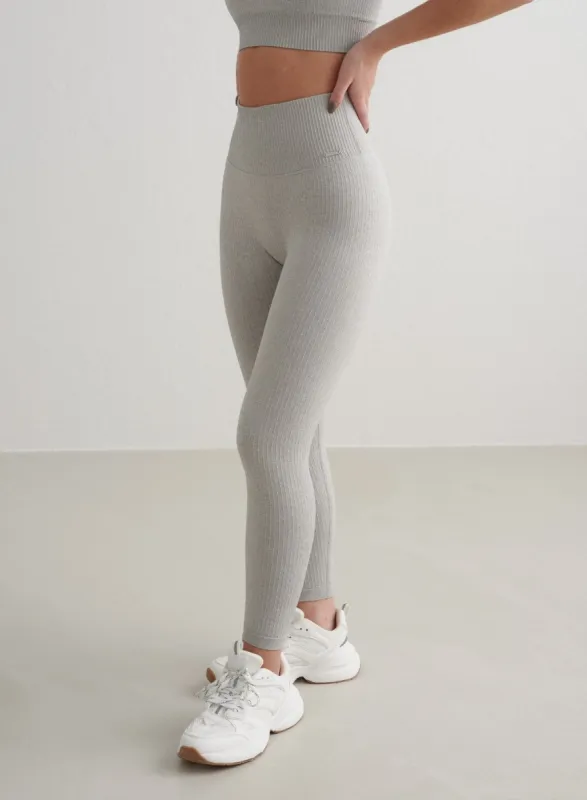 Grey Melange Ribbed Seamless Petite Tights sold by Aimn