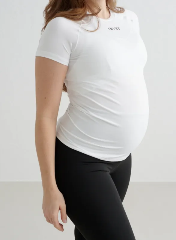 White Soft Basic Maternity Short Sleeve sold by Aimn
