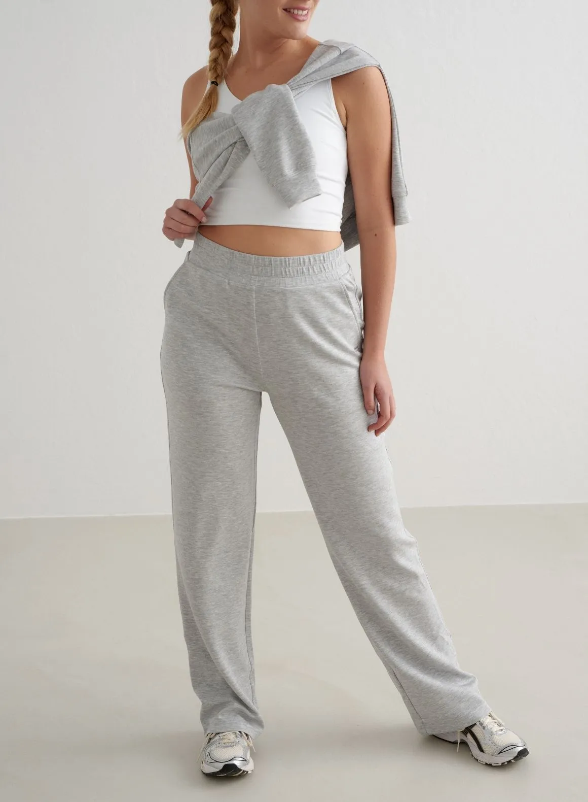 Light Grey Melange Comfy Modal Wide Pants sold by Aimn