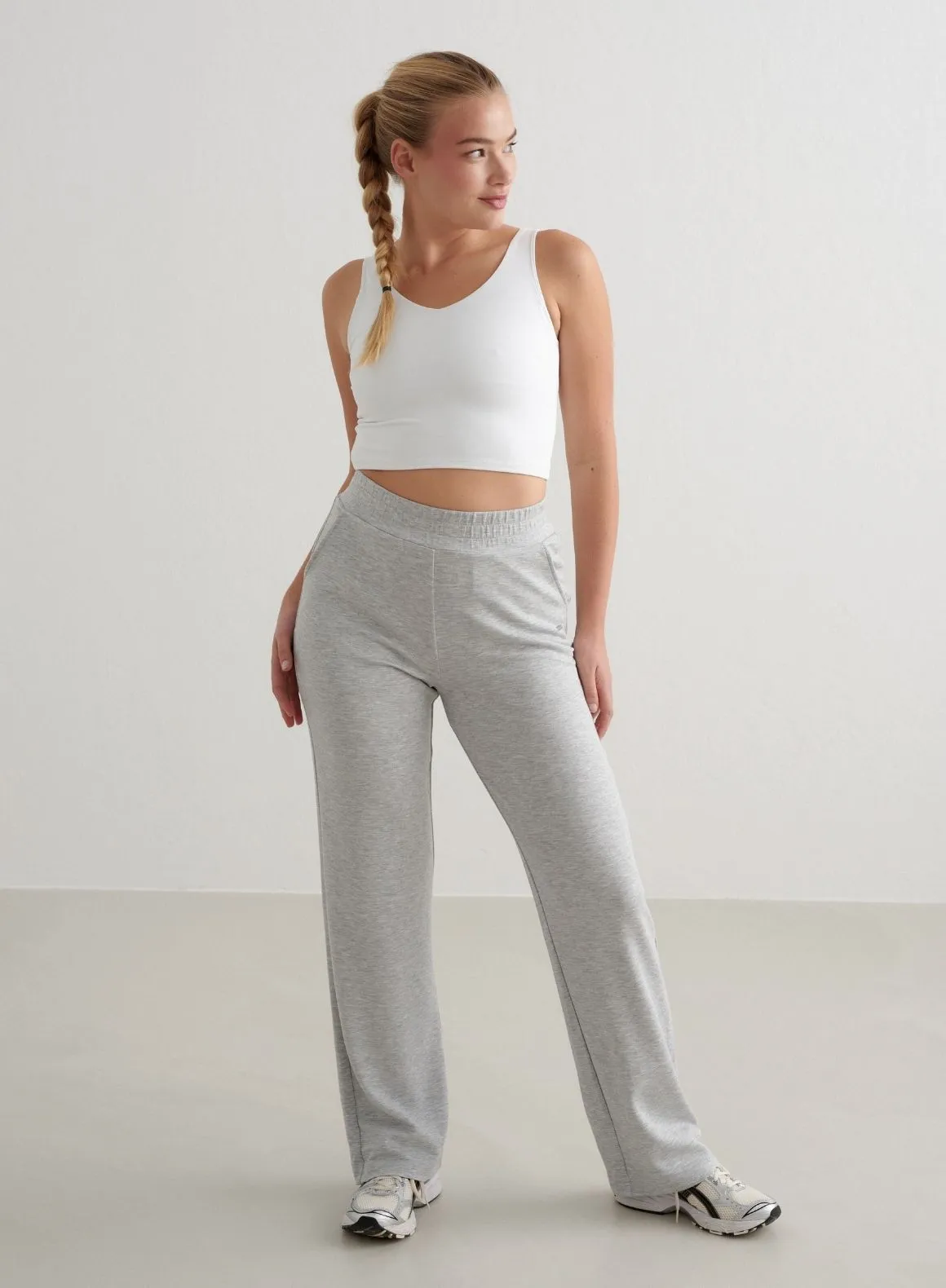 Light Grey Melange Comfy Modal Wide Pants sold by Aimn product image thumbnail 2