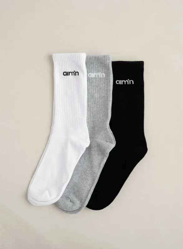 Grey Melange Aim'n Logo Socks 3-pack sold by Aimn
