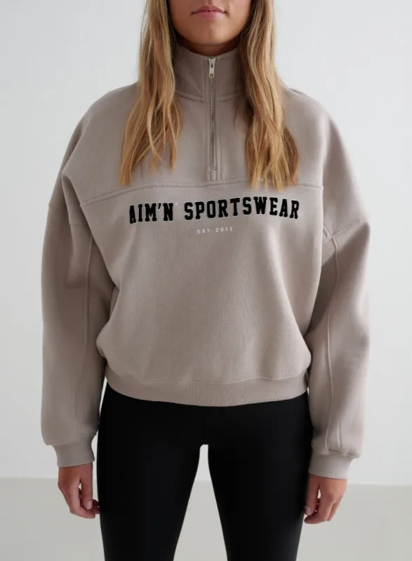Dark Clay Varsity Sweat Half Zip sold by Aimn